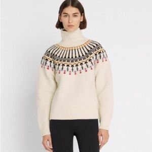 Tory Burch Intarsia Wool Fair Isle Sweater French Cream Multi